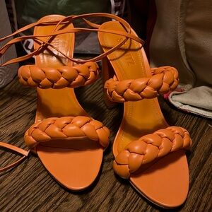 Schutz orange Ankle Tie Block Heel